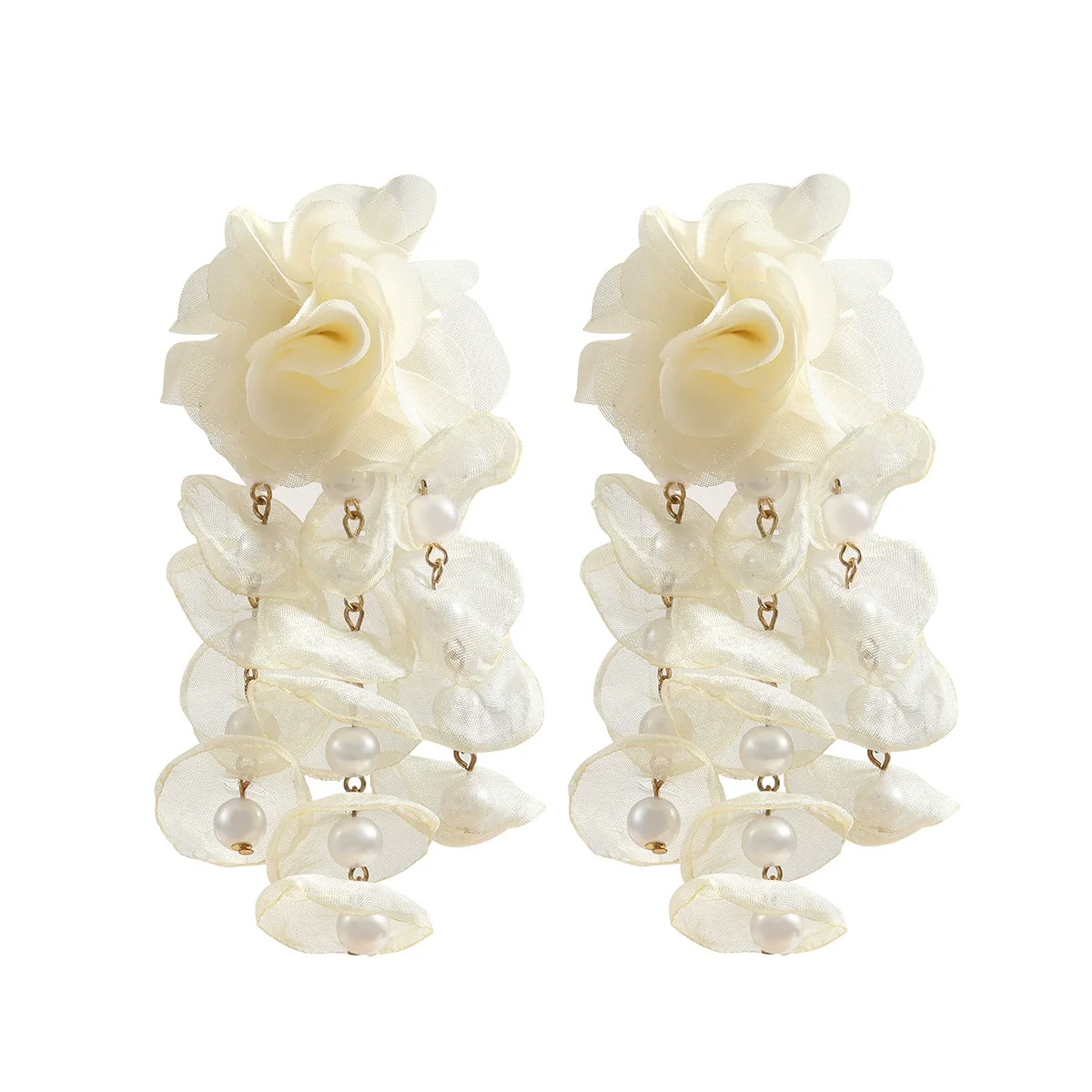 Wholesale Women's Fabric Pearl Inlaid Flower Earrings - Image 6