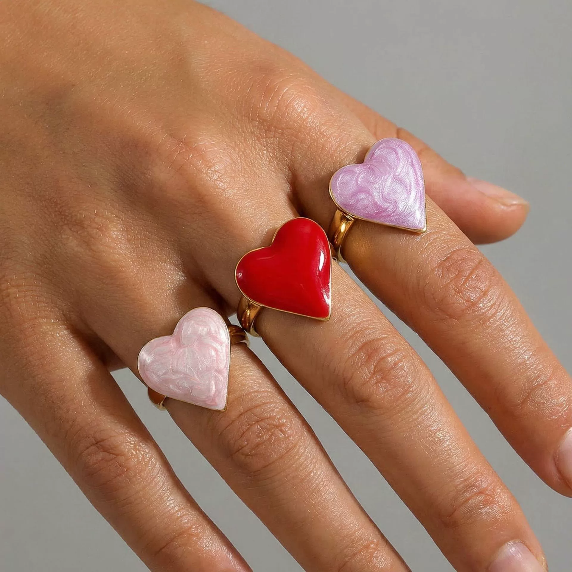 Wholesale Women's Fairy Style Electroplated Titanium Steel Heart And Flower Ring - Image 2