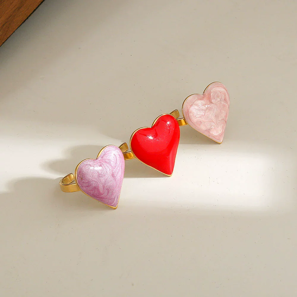 Wholesale Women's Fairy Style Electroplated Titanium Steel Heart And Flower Ring - Image 5
