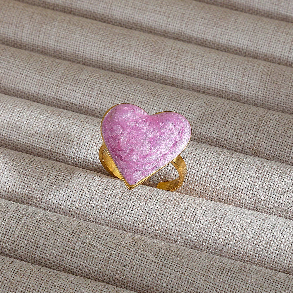 Wholesale Women's Fairy Style Electroplated Titanium Steel Heart And Flower Ring - Image 6