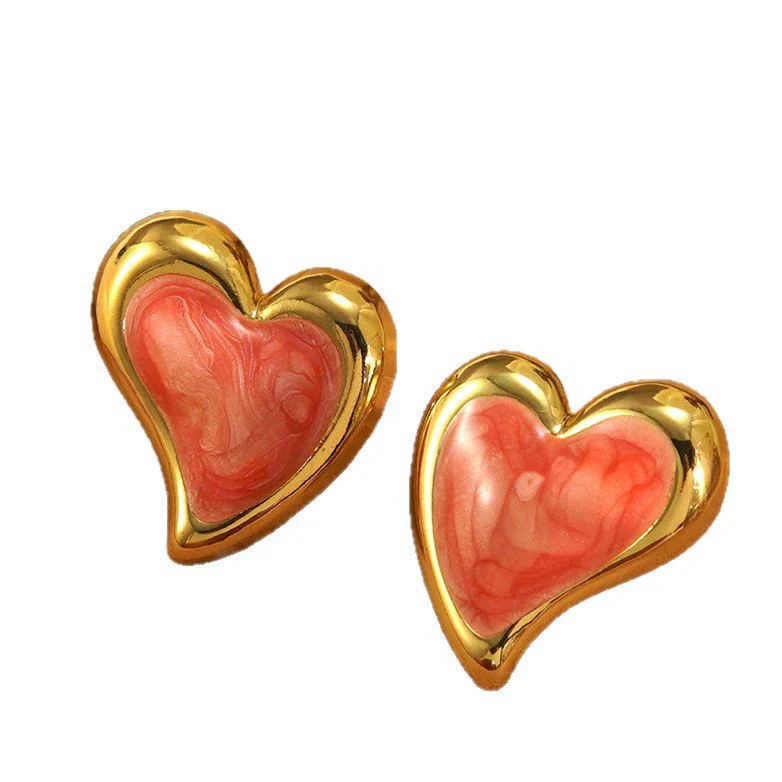 Wholesale Women's Fairy Style Geometric And Heart Shape Dripping Oil Stainless Steel Earrings - Image 5