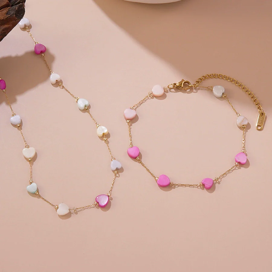 Wholesale Women's Fairy Style Heart Water Drop Bell Pattern Stainless Steel Electroplated Necklace Bracelet Jewelry Set - Image 6