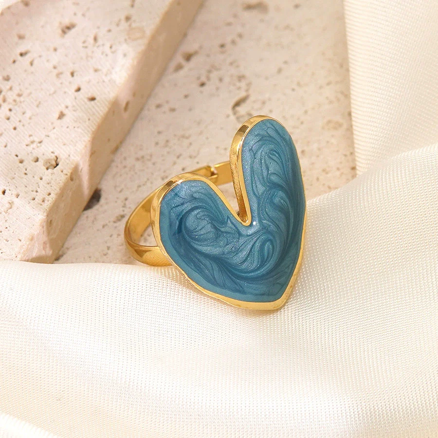 Wholesale Women's Fairy Style Heartshaped Oil Dripping Stainless Steel Ring - Image 2