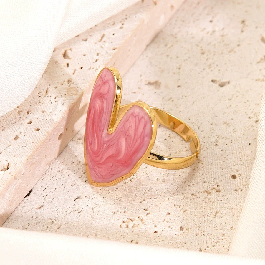 Wholesale Women's Fairy Style Heartshaped Oil Dripping Stainless Steel Ring - Image 4