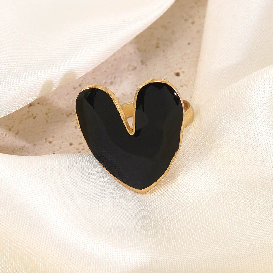 Wholesale Women's Fairy Style Heartshaped Oil Dripping Stainless Steel Ring - Image 6
