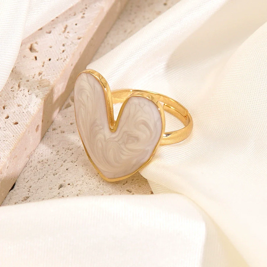 Wholesale Women's Fairy Style Heartshaped Oil Dripping Stainless Steel Ring - Image 7