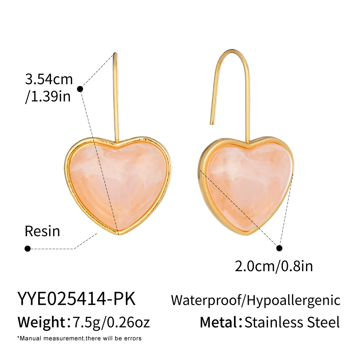 Wholesale Women's Fairy Style Multicolor Resin Heart Earrings With Stainless Steel Ear Needles And Pvd Furnace Vacuum Real Gold Plating - Image 10