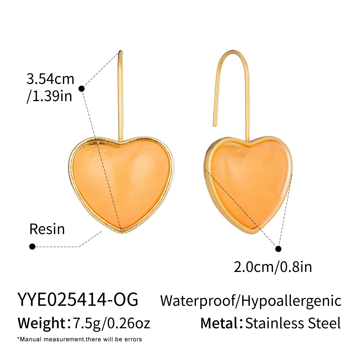 Wholesale Women's Fairy Style Multicolor Resin Heart Earrings With Stainless Steel Ear Needles And Pvd Furnace Vacuum Real Gold Plating - Image 11