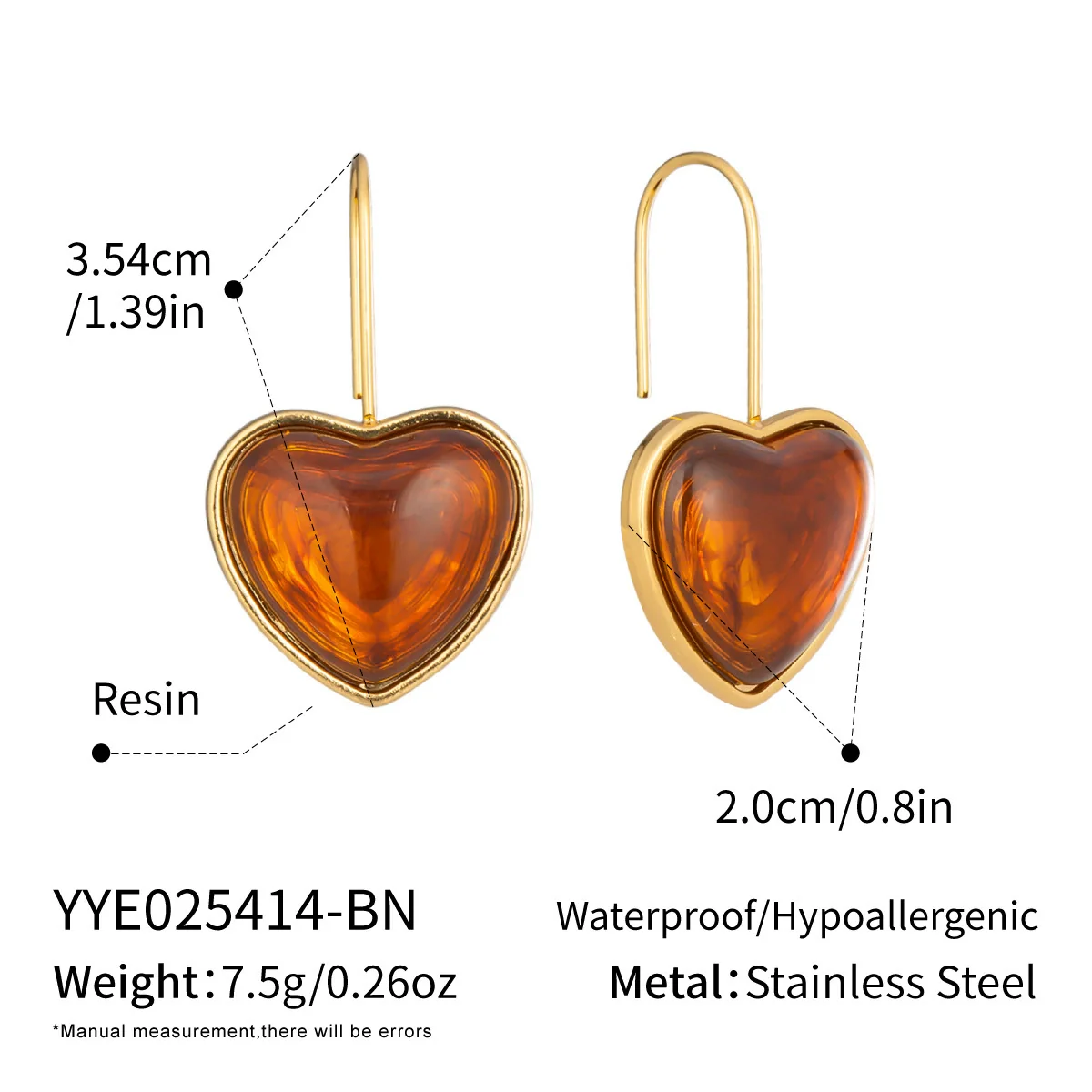 Wholesale Women's Fairy Style Multicolor Resin Heart Earrings With Stainless Steel Ear Needles And Pvd Furnace Vacuum Real Gold Plating - Image 12