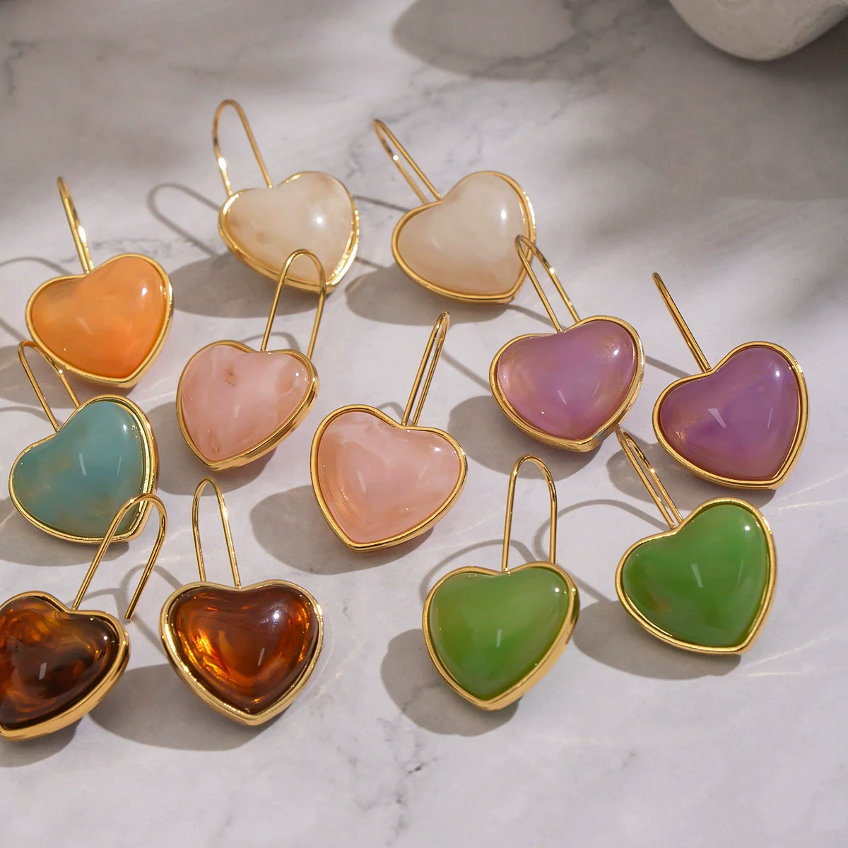 Wholesale Women's Fairy Style Multicolor Resin Heart Earrings With Stainless Steel Ear Needles And Pvd Furnace Vacuum Real Gold Plating - Image 2