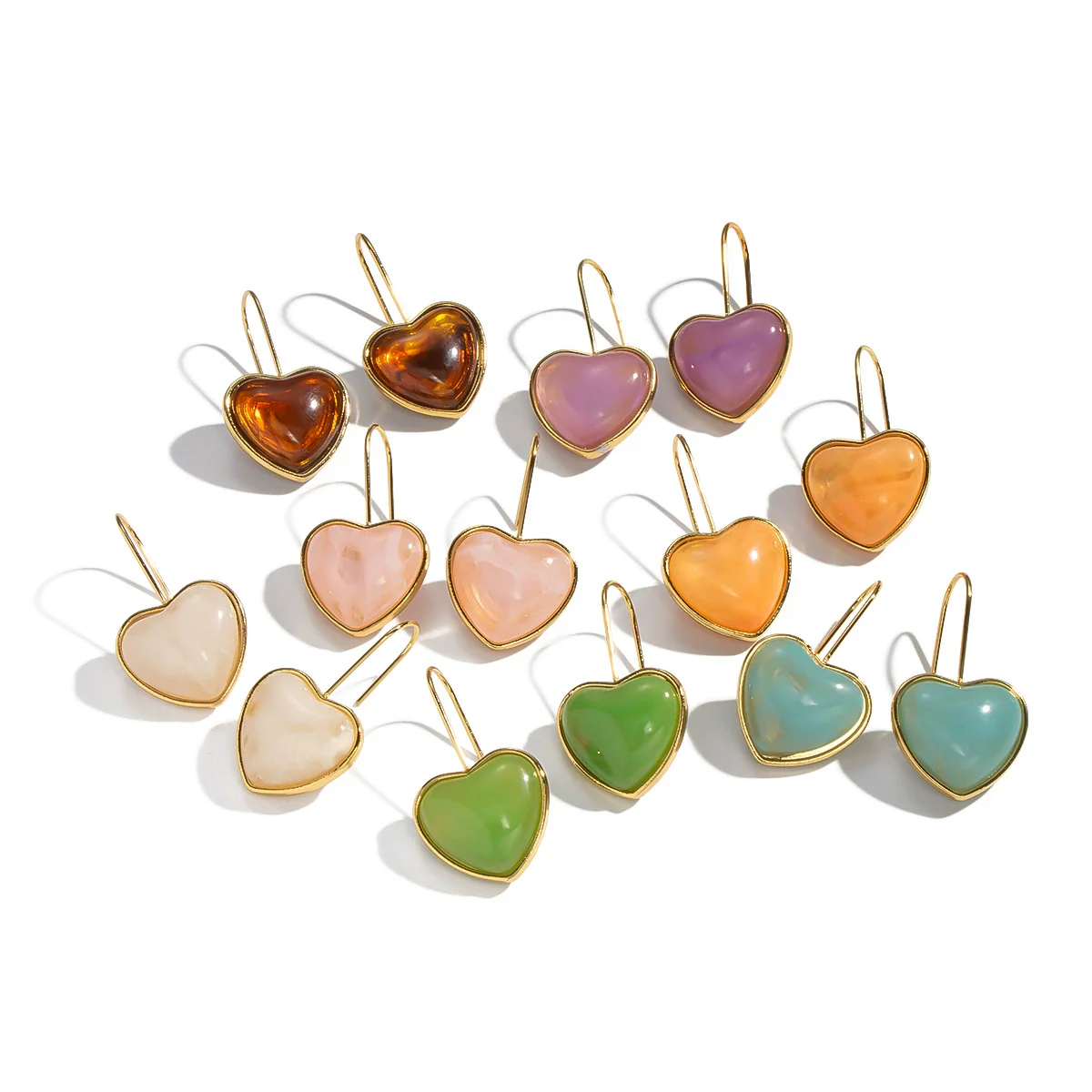 Wholesale Women's Fairy Style Multicolor Resin Heart Earrings With Stainless Steel Ear Needles And Pvd Furnace Vacuum Real Gold Plating - Image 5
