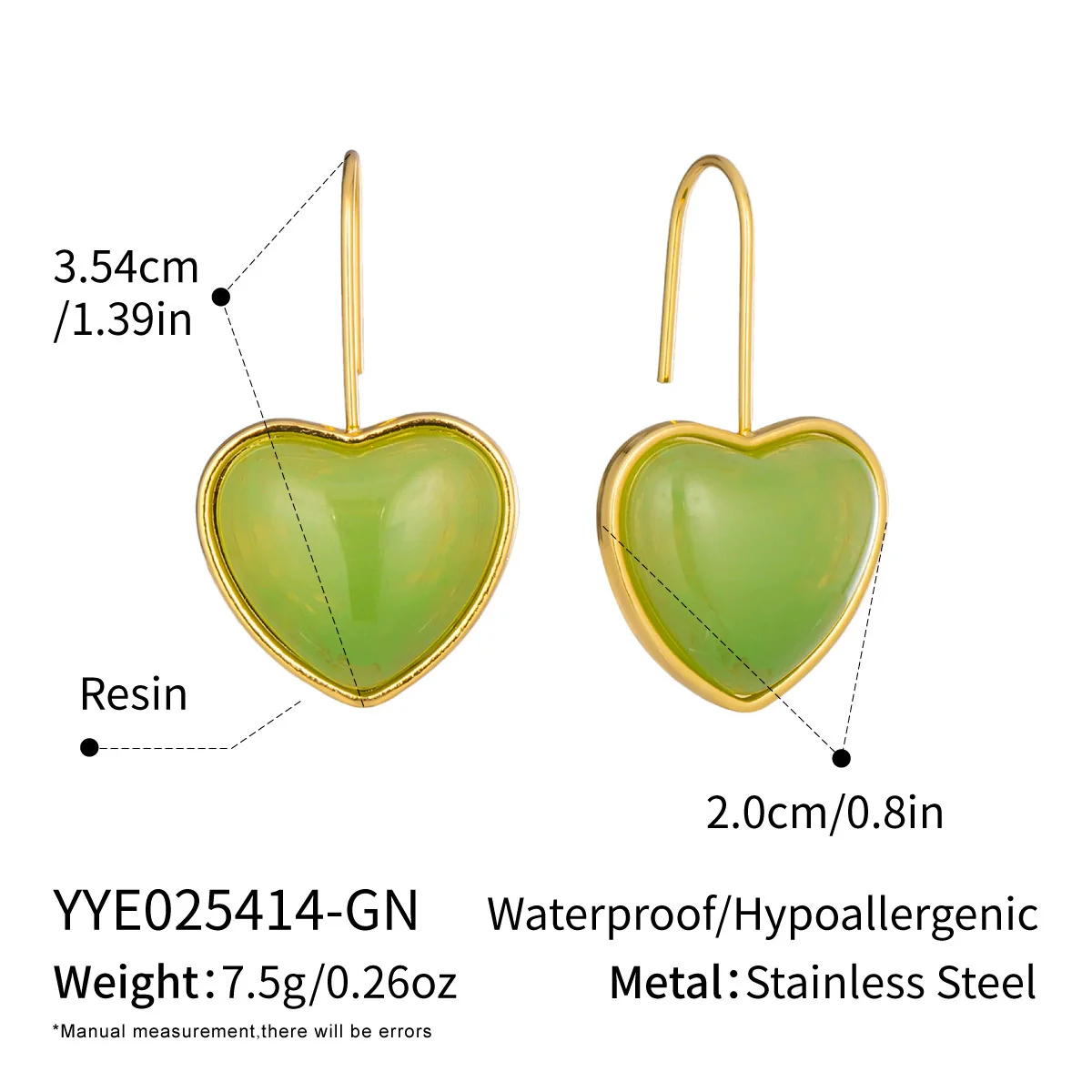 Wholesale Women's Fairy Style Multicolor Resin Heart Earrings With Stainless Steel Ear Needles And Pvd Furnace Vacuum Real Gold Plating - Image 6