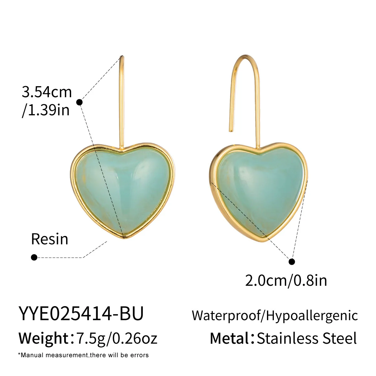 Wholesale Women's Fairy Style Multicolor Resin Heart Earrings With Stainless Steel Ear Needles And Pvd Furnace Vacuum Real Gold Plating - Image 7