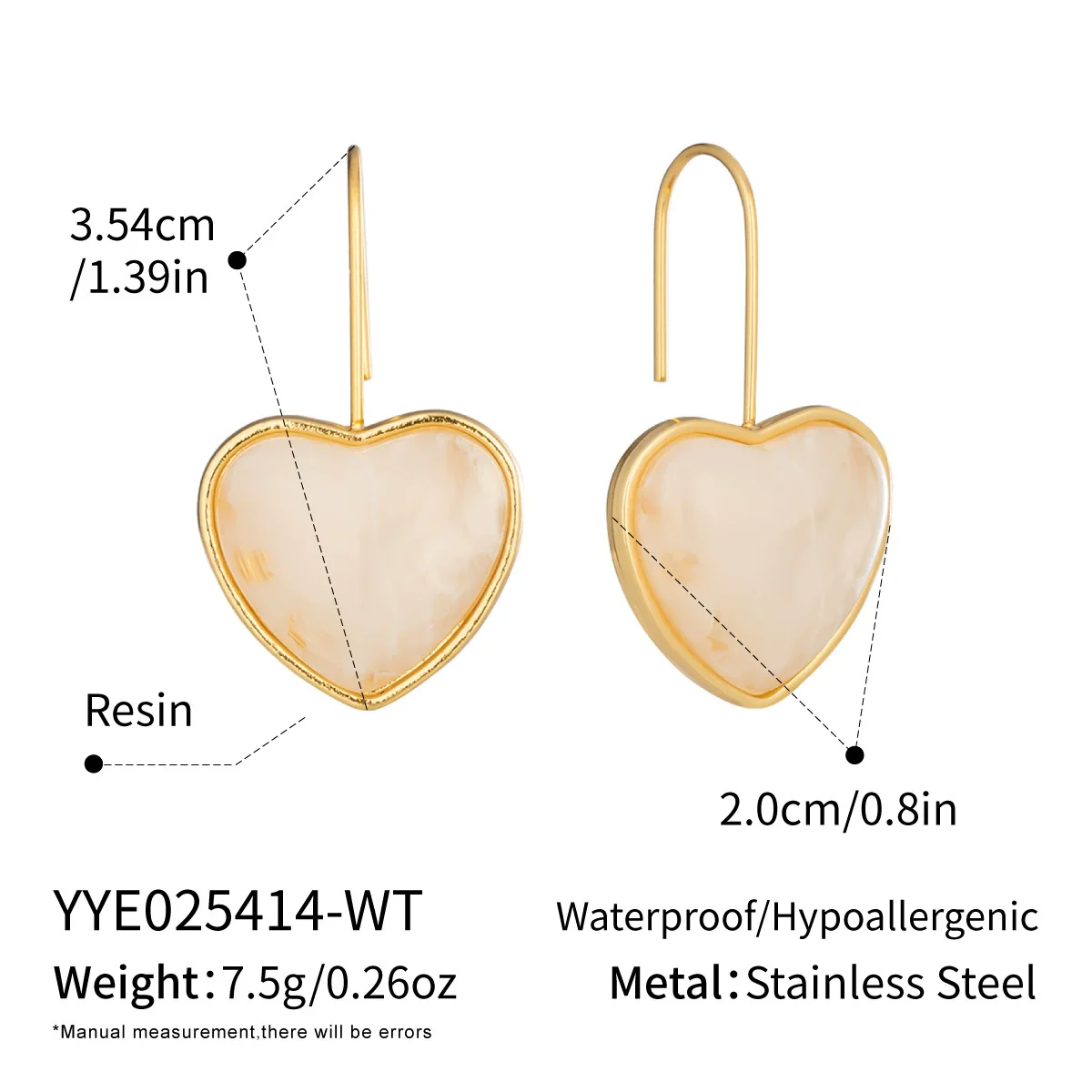 Wholesale Women's Fairy Style Multicolor Resin Heart Earrings With Stainless Steel Ear Needles And Pvd Furnace Vacuum Real Gold Plating - Image 8