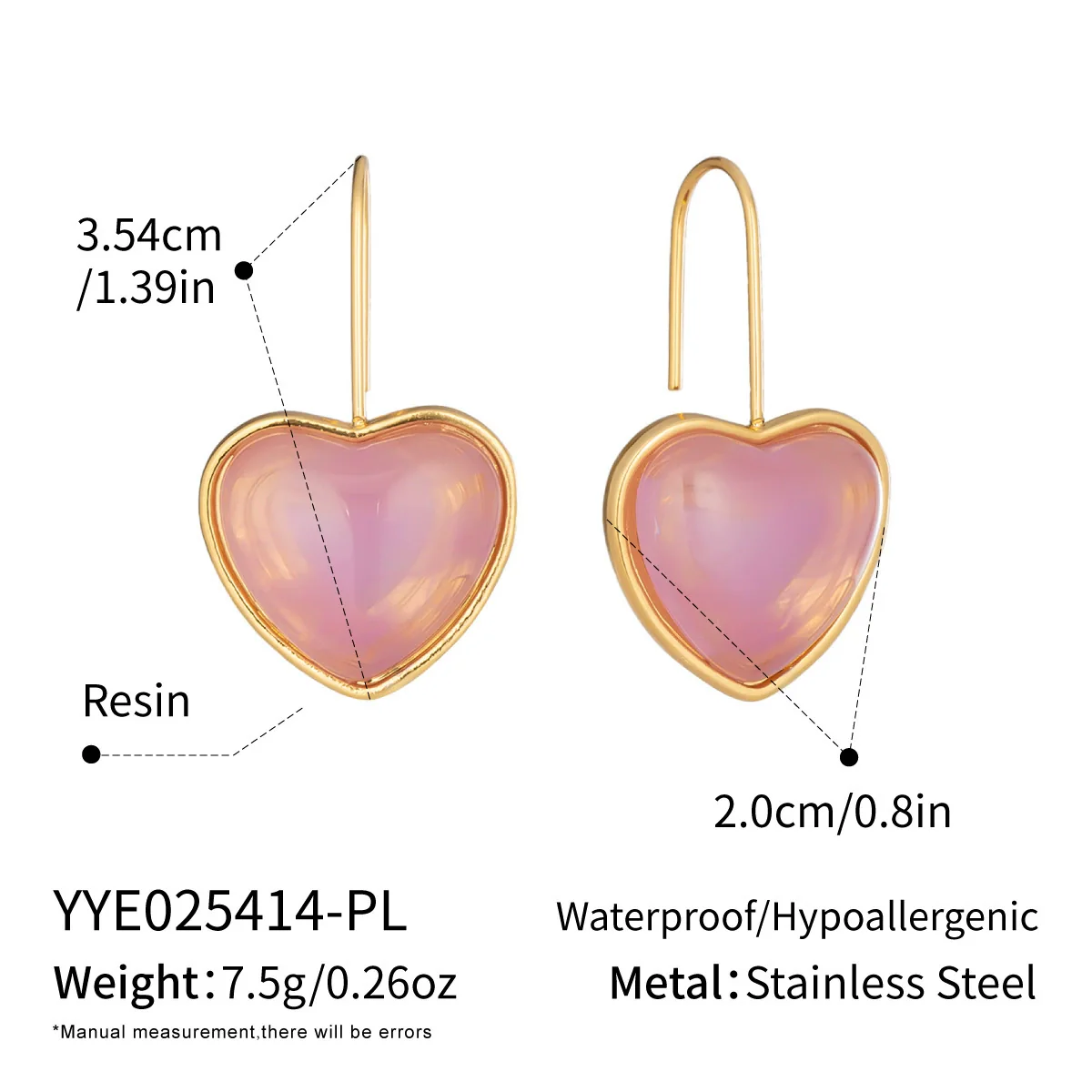 Wholesale Women's Fairy Style Multicolor Resin Heart Earrings With Stainless Steel Ear Needles And Pvd Furnace Vacuum Real Gold Plating - Image 9