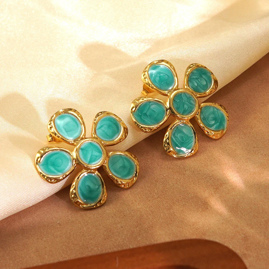 Wholesale Women's Fairy Style Oil Dripping Flower Stainless Steel Earrings - Image 2
