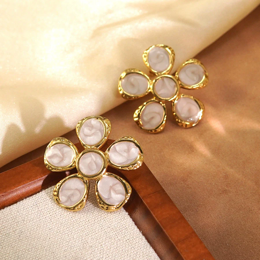 Wholesale Women's Fairy Style Oil Dripping Flower Stainless Steel Earrings - Image 3