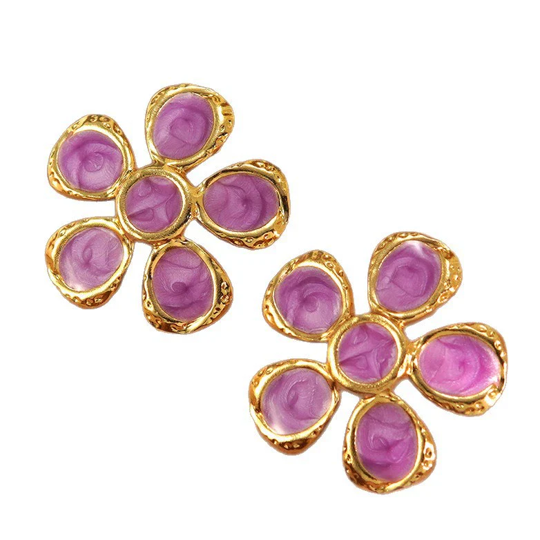 Wholesale Women's Fairy Style Oil Dripping Flower Stainless Steel Earrings - Image 4