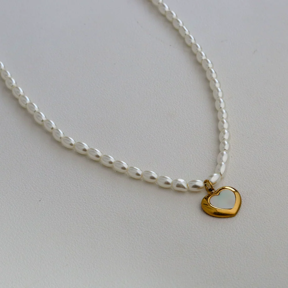 Wholesale Women's Fairy Style Titanium Steel Goldplated Pearl Casting Heart Pendant Necklace With String Of Pearls Chain - Image 17