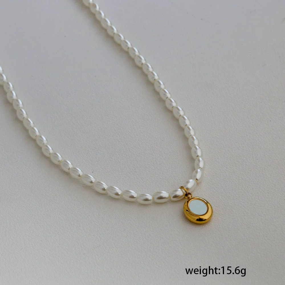 Wholesale Women's Fairy Style Titanium Steel Goldplated Pearl Casting Heart Pendant Necklace With String Of Pearls Chain - Image 21
