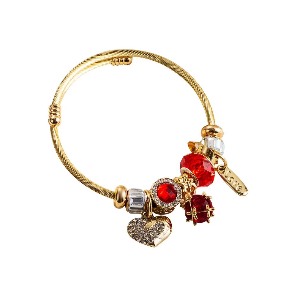 Wholesale Women's Fashion Adjustable Couple Bracelet With Heart Pendant Made Of Alloy And Stainless Steel With Rhinestone Inlay - Image 5