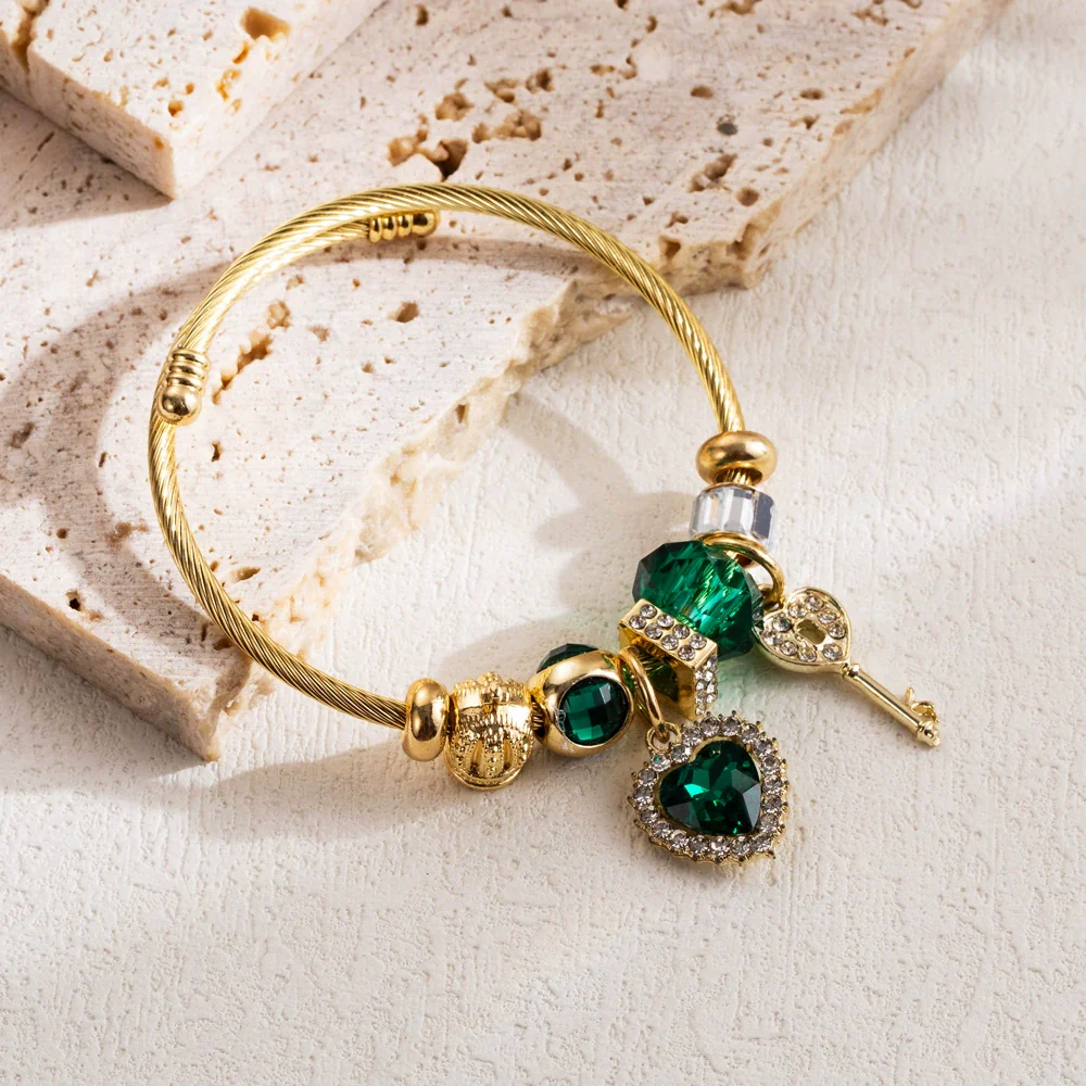 Wholesale Women's Fashion Adjustable Couple Bracelet With Heart Pendant Made Of Alloy And Stainless Steel With Rhinestone Inlay - Image 7