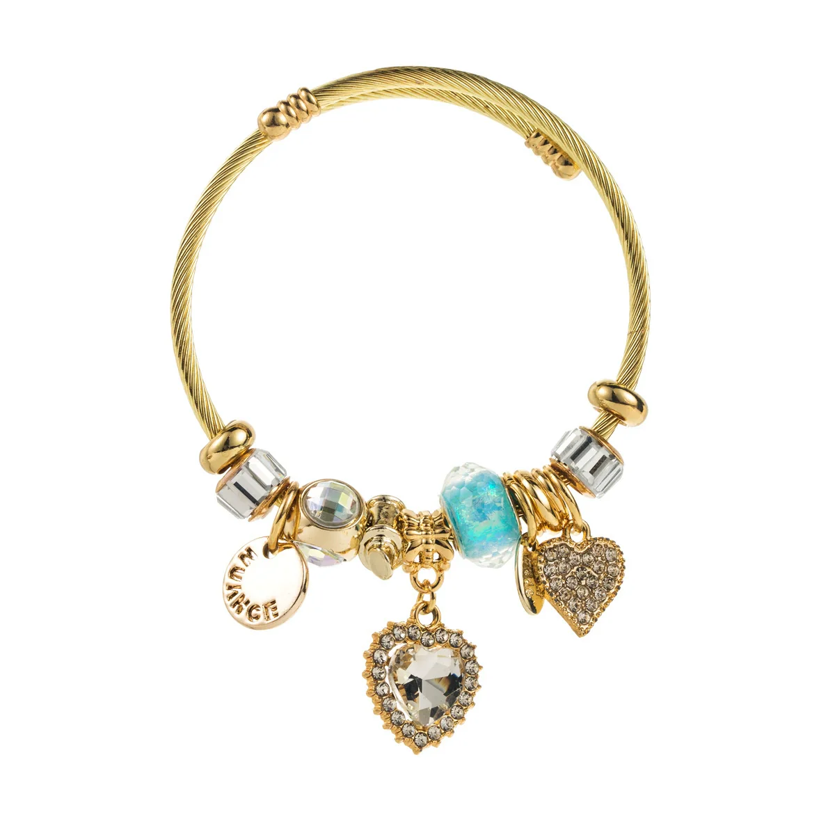 Wholesale Women's Fashion Adjustable Couple Bracelet With Heart Pendant Made Of Alloy And Stainless Steel With Rhinestone Inlay - Image 9