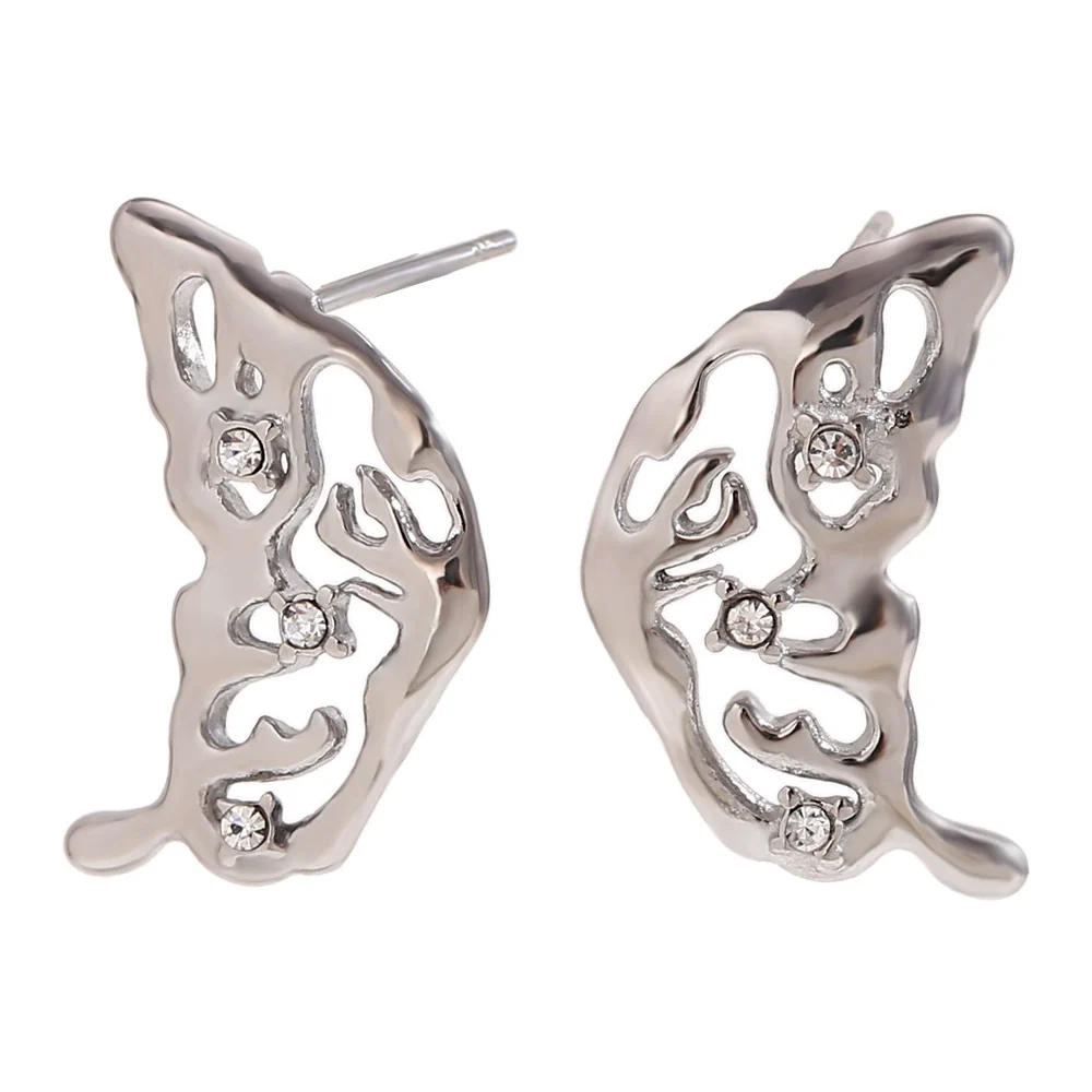 Wholesale Women's Fashion Animal Zodiac Stainless Steel Electroplated 18K Gold Hollow Wings Earrings - Image 5