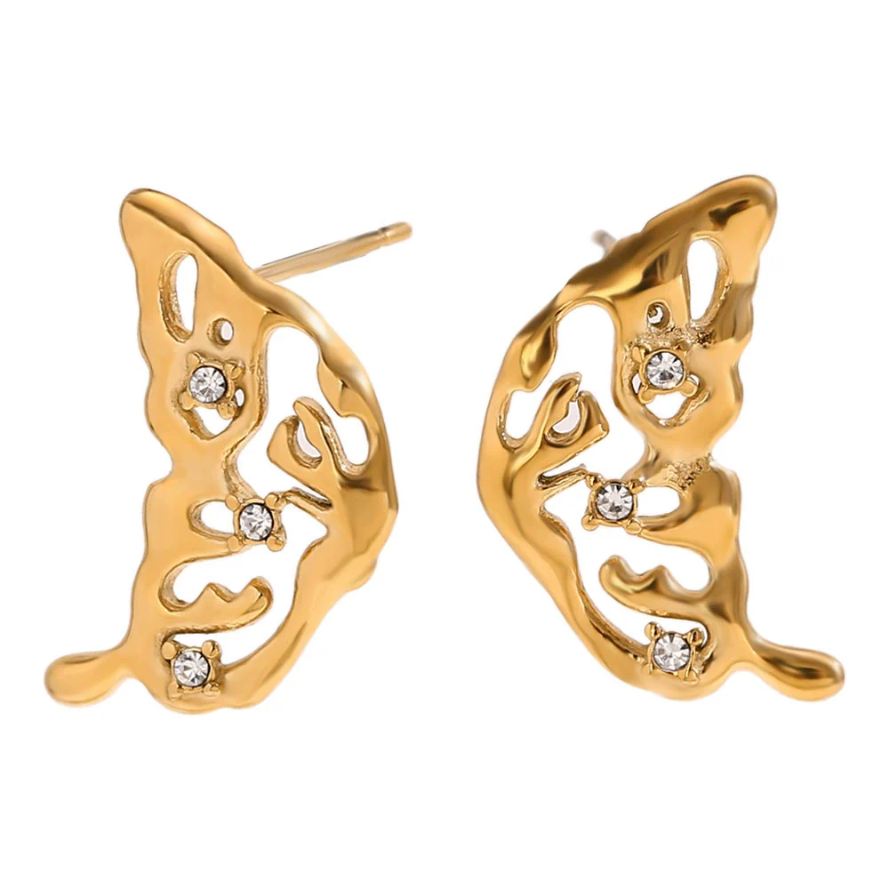Wholesale Women's Fashion Animal Zodiac Stainless Steel Electroplated 18K Gold Hollow Wings Earrings - Image 6