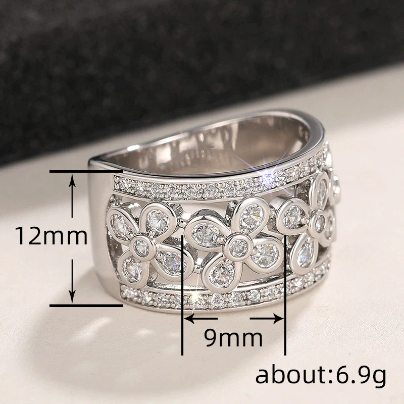 Wholesale Women's Fashion Copper Flower Geometric Ring Jewelry With Zirconia - Image 4