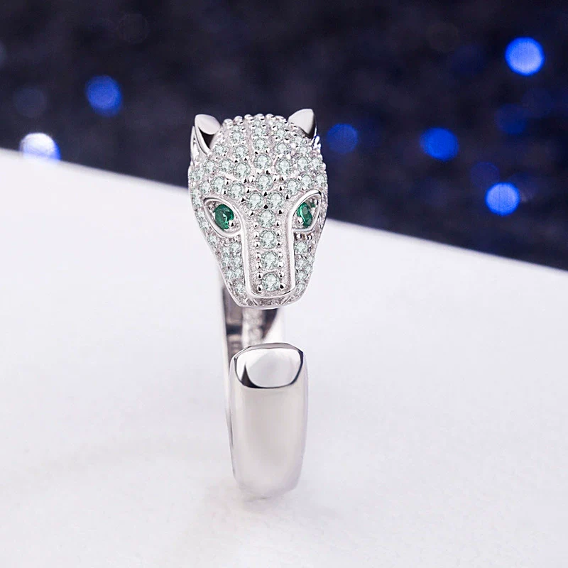 Wholesale Women's Fashion Elegant S925 Sterling Silver Leopard Head Microinlaid Zircon Ring Jewelry With Electroplating - Image 4