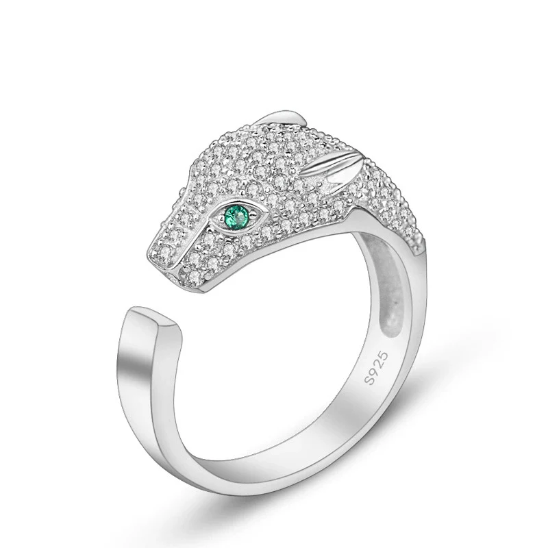 Wholesale Women's Fashion Elegant S925 Sterling Silver Leopard Head Microinlaid Zircon Ring Jewelry With Electroplating - Image 5