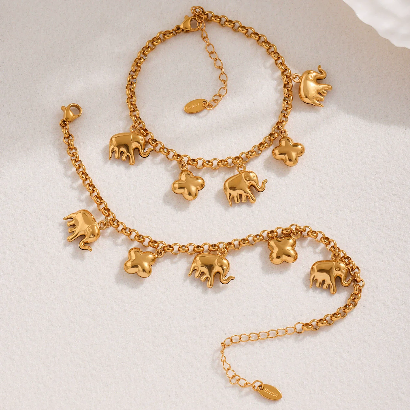 Wholesale Women's Fashion Elephant Fourleaf Flower Geometric Ferris Wheel Stainless Steel Electroplated Pendant Bracelet - Image 2