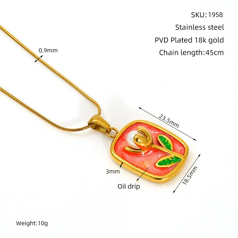 Wholesale Women's Fashion Flowershaped Tulip Pendant Necklace With Electroplated Titanium Steel And O Word Chain - Image 9