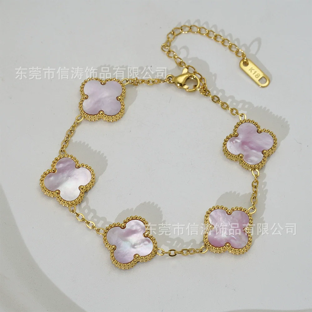 Wholesale Women's Fashion Fourleaf Clover Bracelet Gold Plated Titanium Steel - Image 10