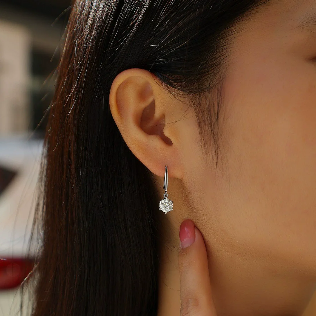 Wholesale Women's Fashion Geometric 925 Silver Earrings Set With Moissanite - Image 2