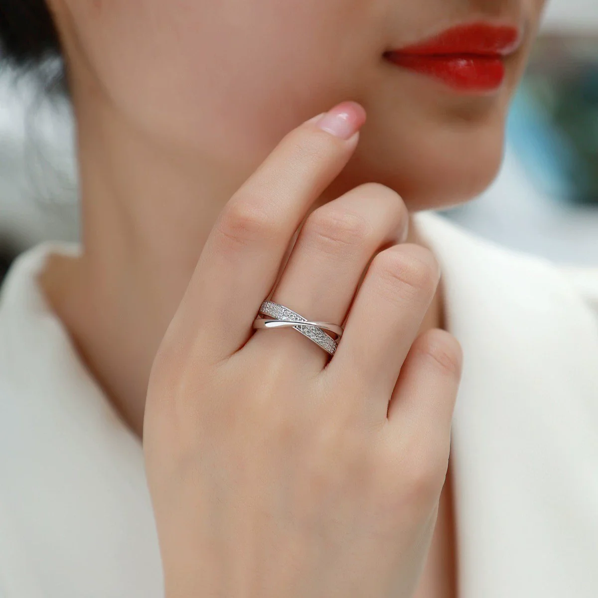 Wholesale Women's Fashion Geometric 925 Silver Moissanite Inlay Ring - Image 2