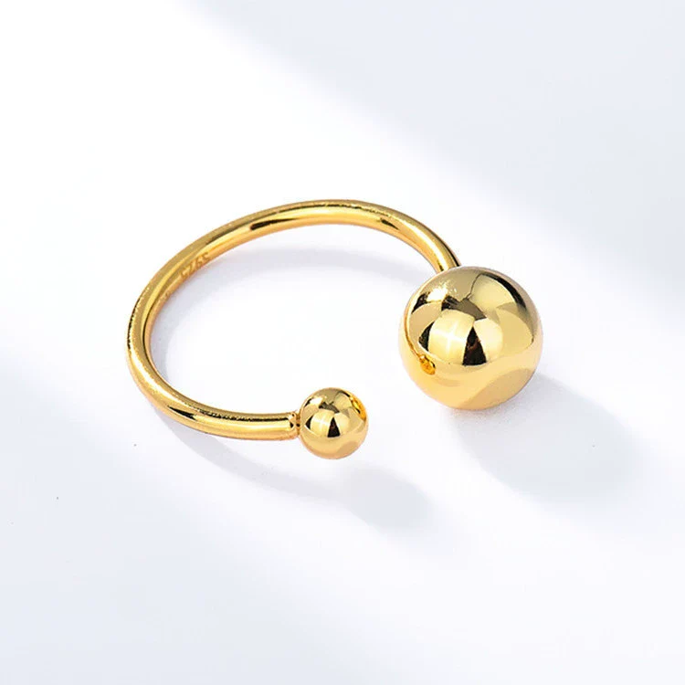 Wholesale Women's Fashion Geometric Asymmetric Round Bead Copper Ring With Electroplating - Image 2
