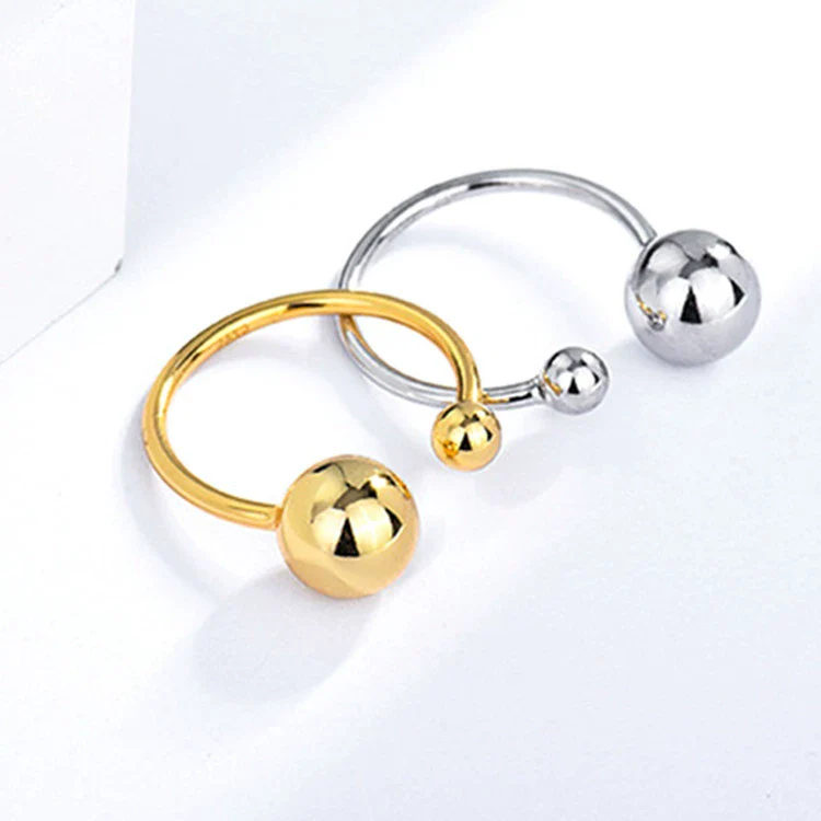 Wholesale Women's Fashion Geometric Asymmetric Round Bead Copper Ring With Electroplating - Image 4