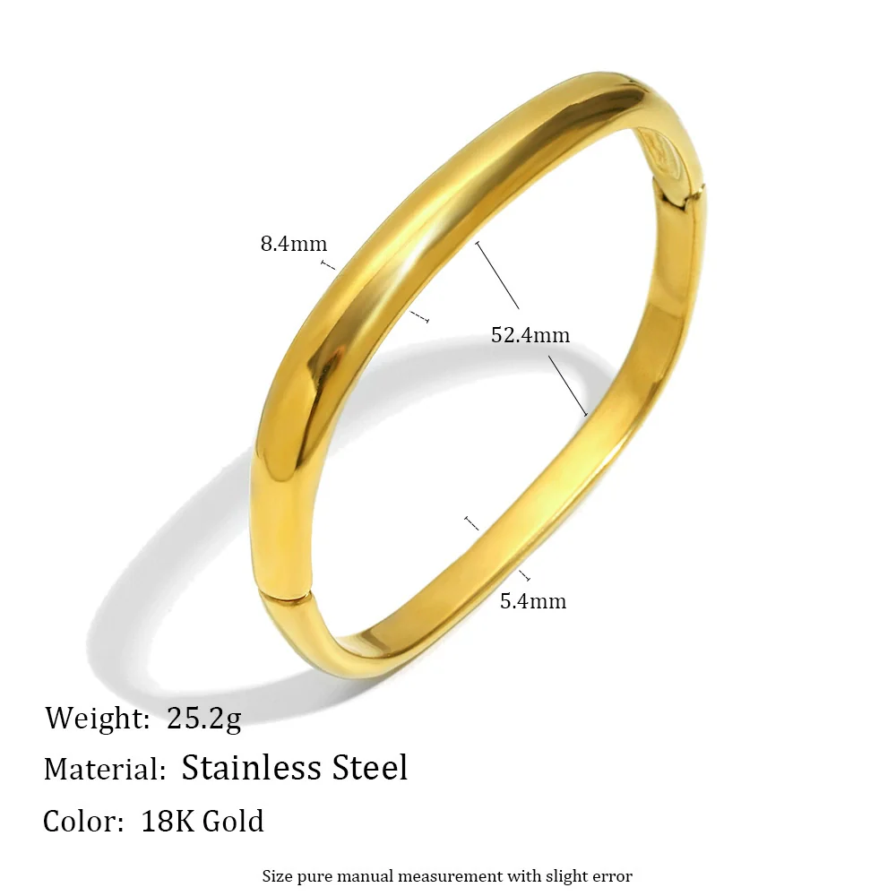 Wholesale Women's Fashion Geometric Asymmetrical Round Buckle Stainless Steel 18K Gold Plated Hand Bracelet - Image 2