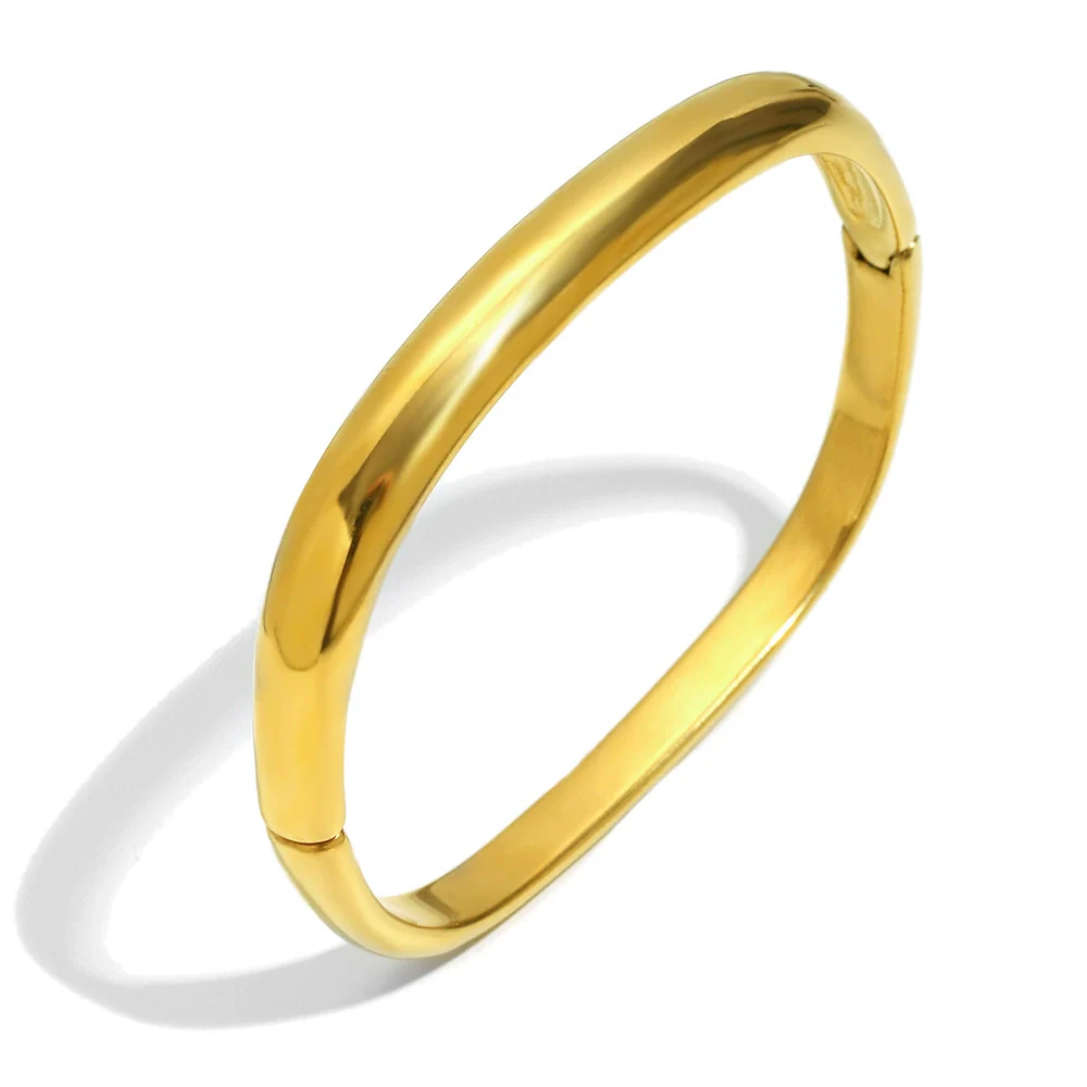 Wholesale Women's Fashion Geometric Asymmetrical Round Buckle Stainless Steel 18K Gold Plated Hand Bracelet - Image 6