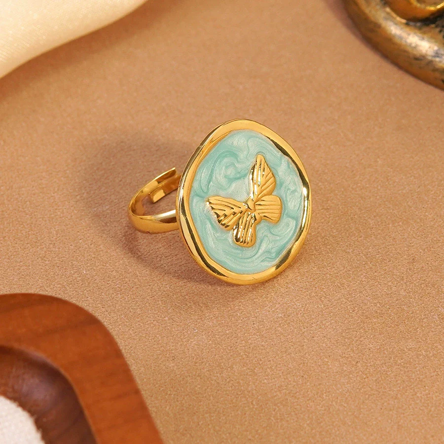 Wholesale Women's Fashion Geometric Butterfly Insect Shape Stainless Steel Dripping Oil Ring Bracelet - Image 3