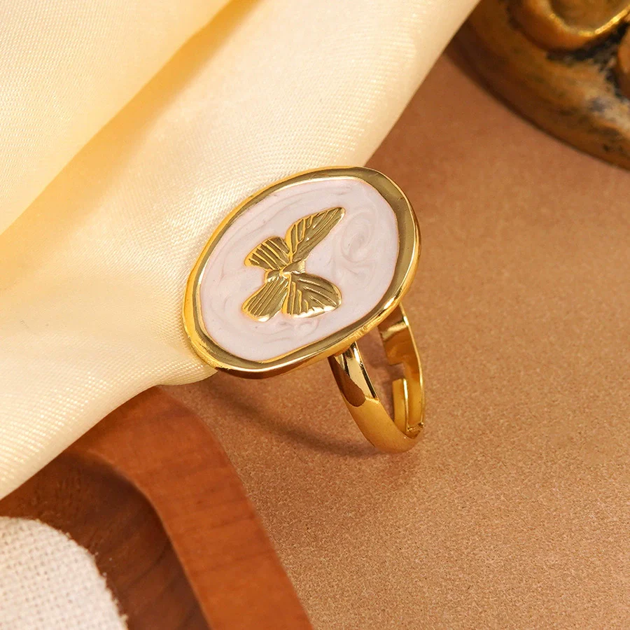 Wholesale Women's Fashion Geometric Butterfly Insect Shape Stainless Steel Dripping Oil Ring Bracelet - Image 4