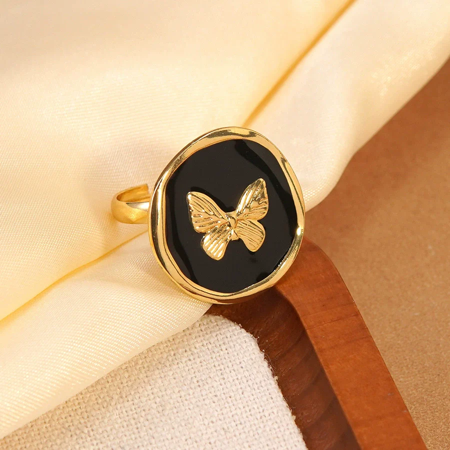 Wholesale Women's Fashion Geometric Butterfly Insect Shape Stainless Steel Dripping Oil Ring Bracelet - Image 6