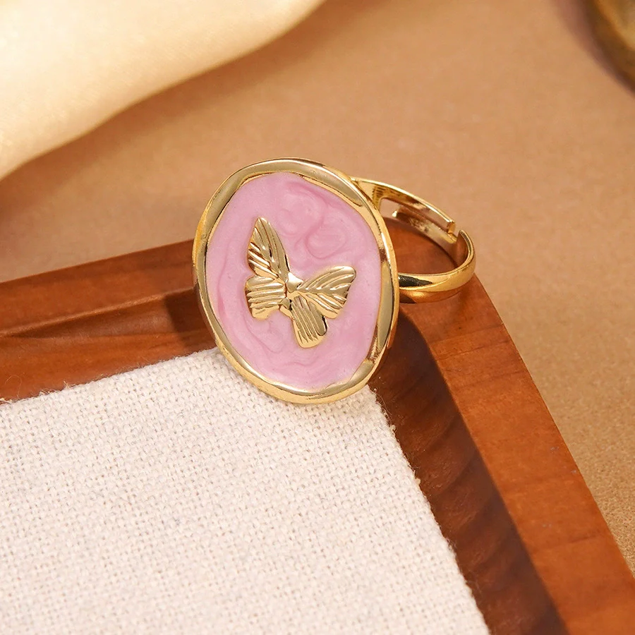 Wholesale Women's Fashion Geometric Butterfly Insect Shape Stainless Steel Dripping Oil Ring Bracelet - Image 7