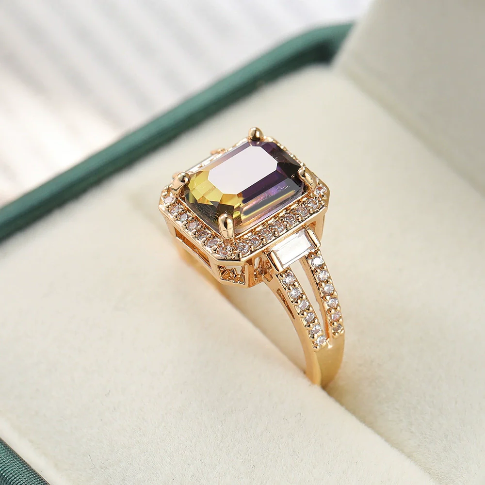 Wholesale Women's Fashion Geometric Copper Gold Plated Tourmaline Ring With Colorful Crystal Inlaid - Image 2