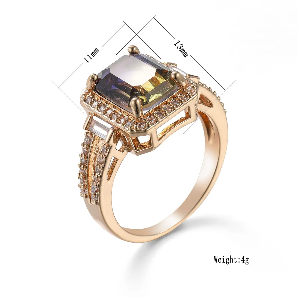Wholesale Women's Fashion Geometric Copper Gold Plated Tourmaline Ring With Colorful Crystal Inlaid - Image 5