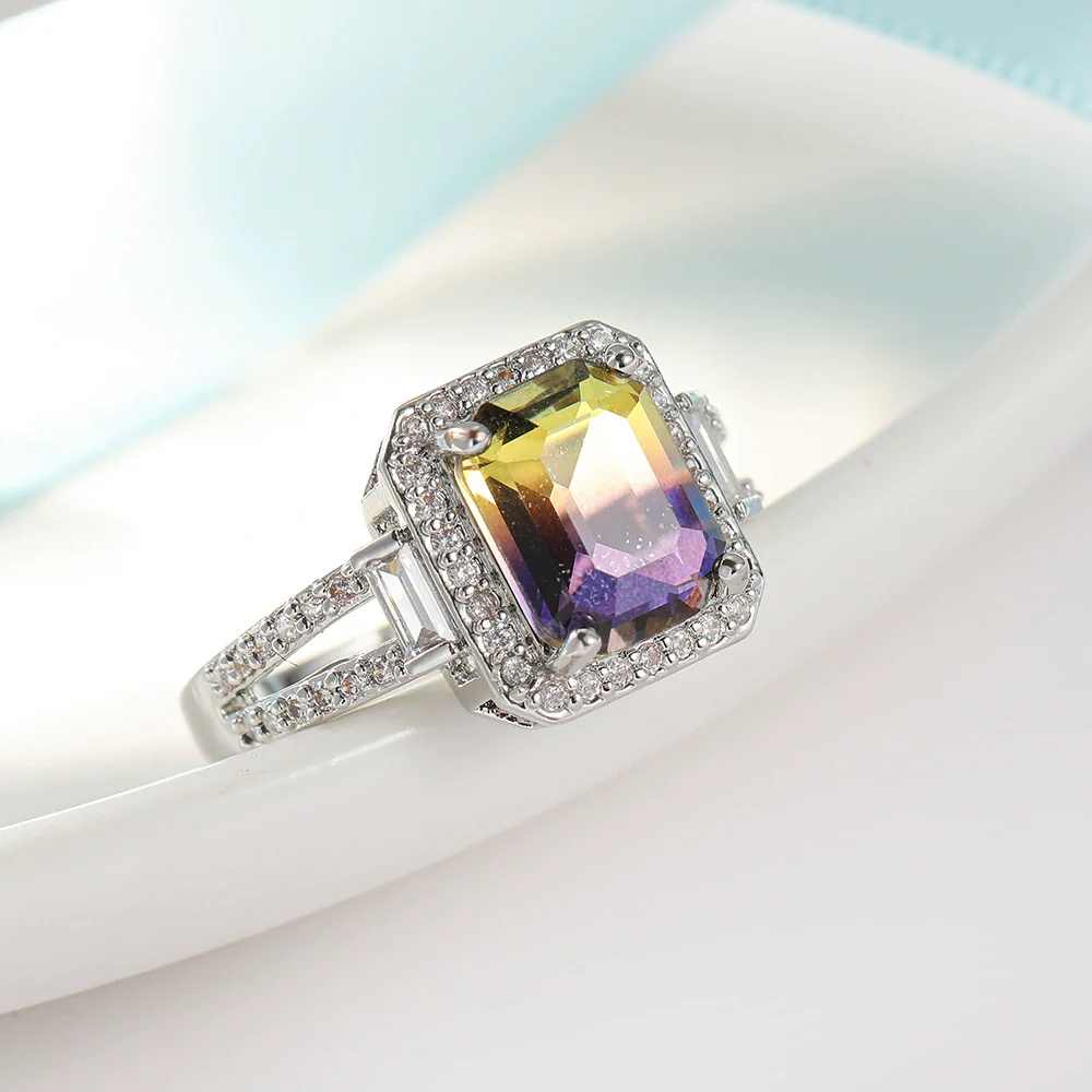 Wholesale Women's Fashion Geometric Copper Gold Plated Tourmaline Ring With Colorful Crystal Inlaid - Image 6