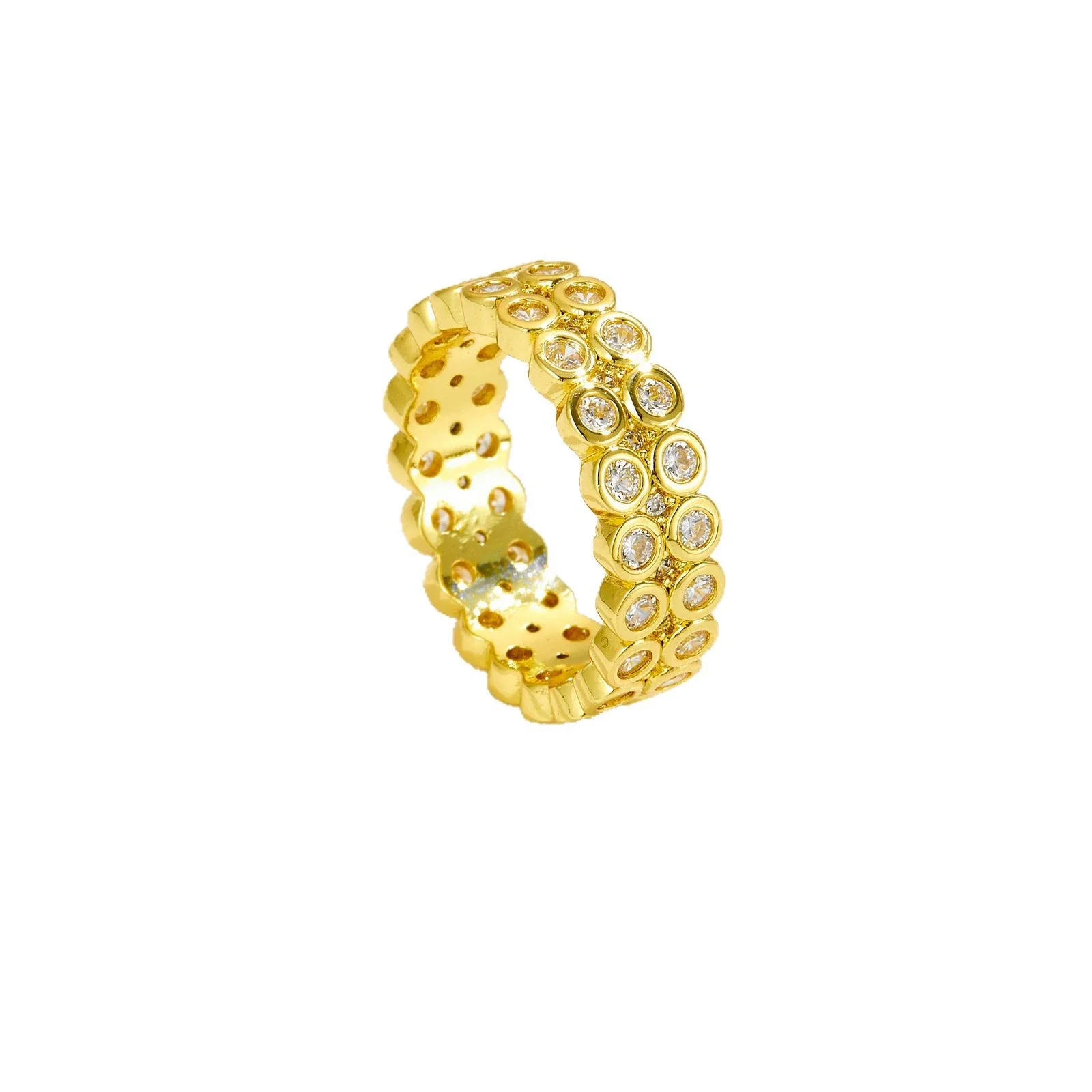 Wholesale Women's Fashion Geometric Copper Ring With Micro Inlaid Zircon And Electroplated Platinum And 18K Gold - Image 5