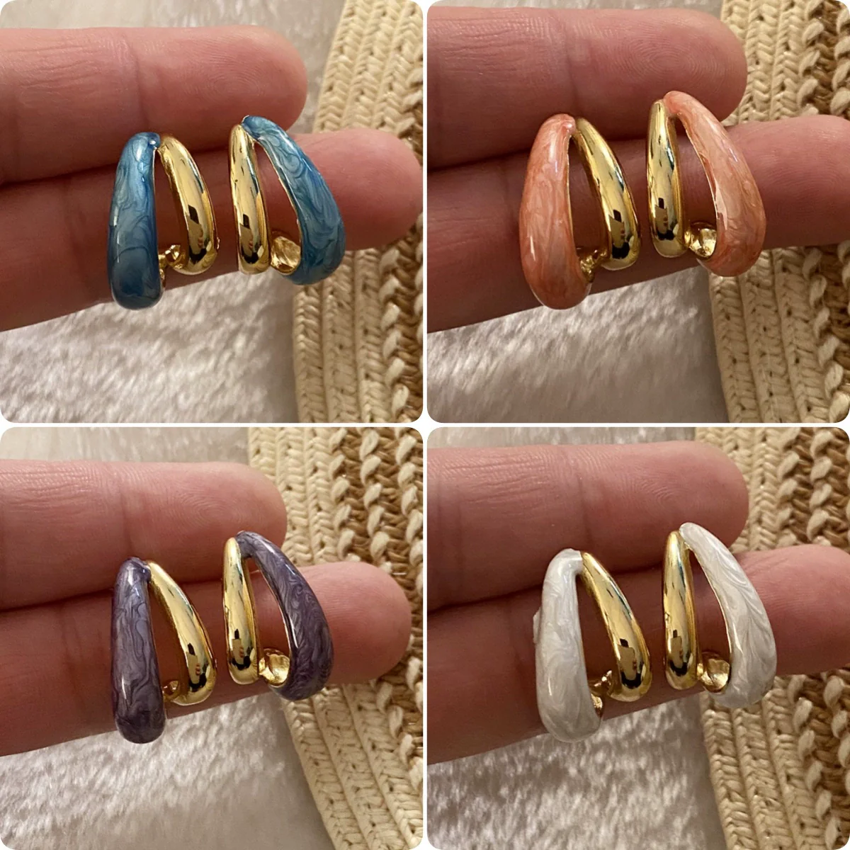 Wholesale Women's Fashion Geometric Dripping Oil Stainless Steel Earrings